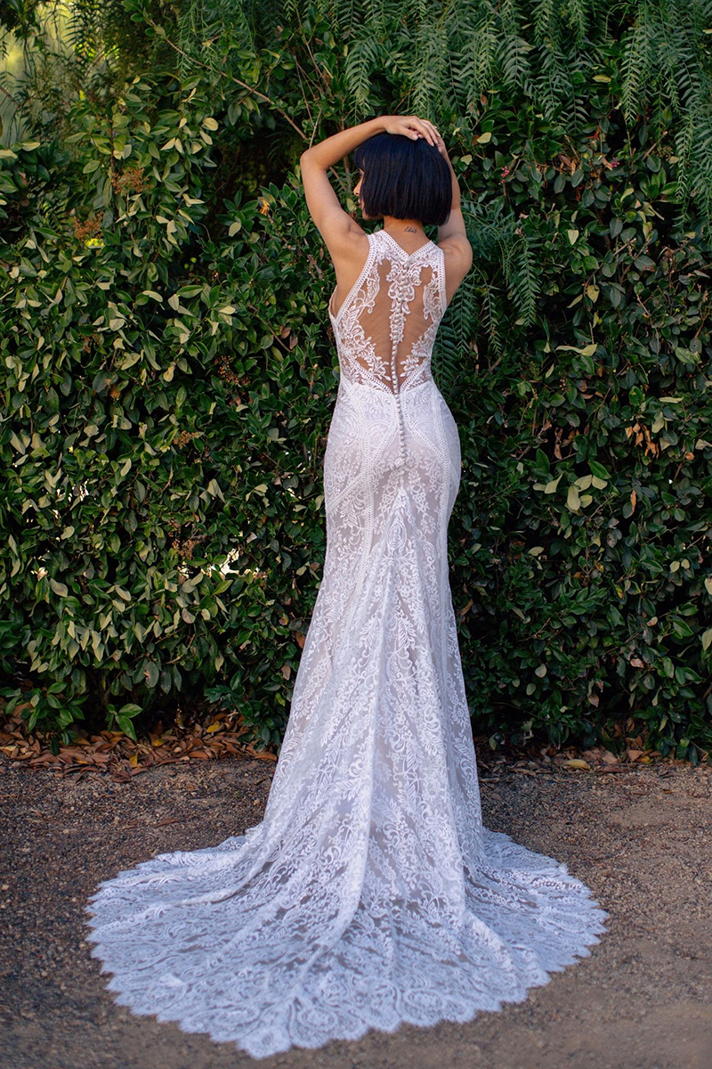 F240 Wilderly Bridal Illusion Back Wedding Dress